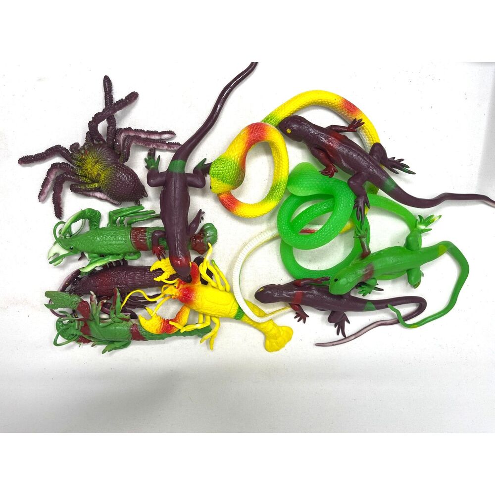 Lot 10 Silicon Creepy Crawlers, Bugs, Snakes, Lizards Toys Biology Science Lot 1